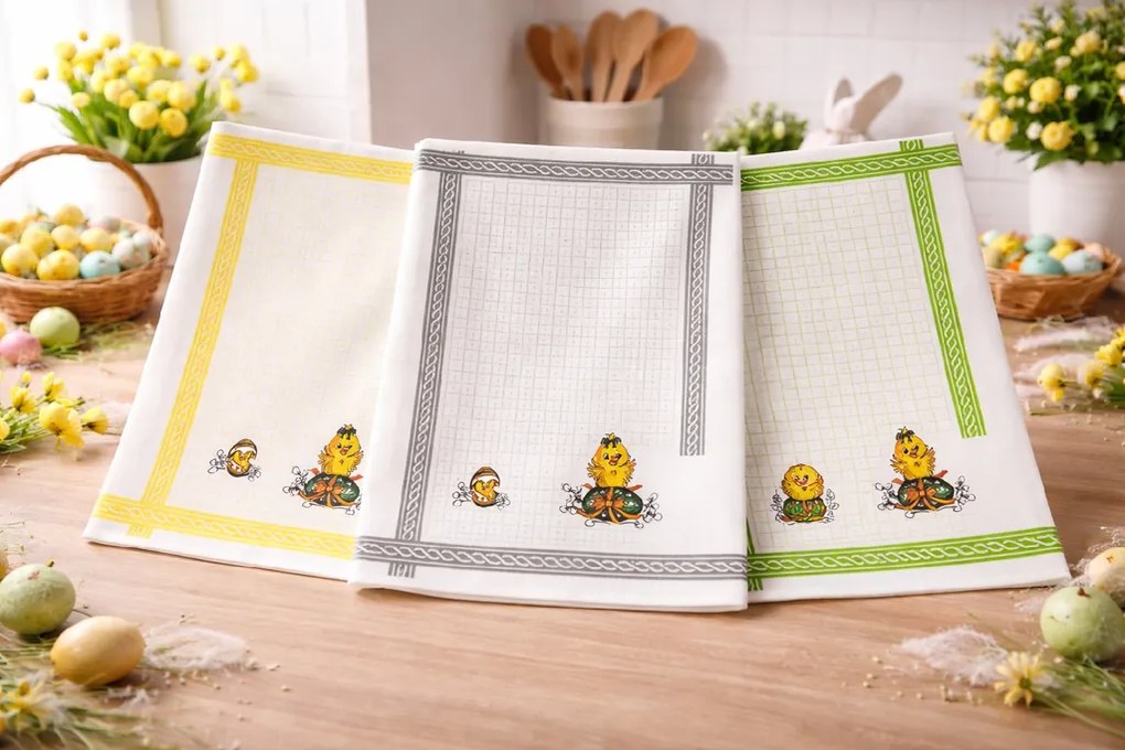 INTERMEDIC SK - Kuchynská utierka Kuriatko 45×60 cm | 100% bavlna, savá, veselý motív Farba: 1.Sivá