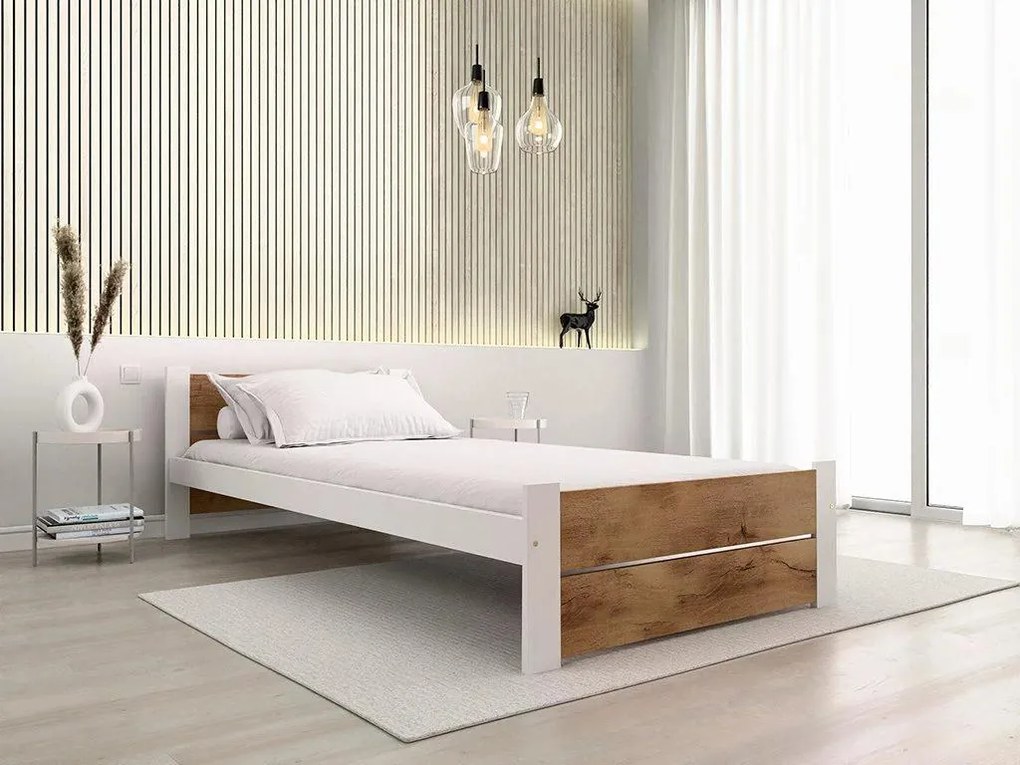 Posteľ IKAROS DOUBLE 80 x 200 cm, biela/dub artisan Rošt: S lamelovým roštom, Matrac: Matrac COCO MAXI 20 cm