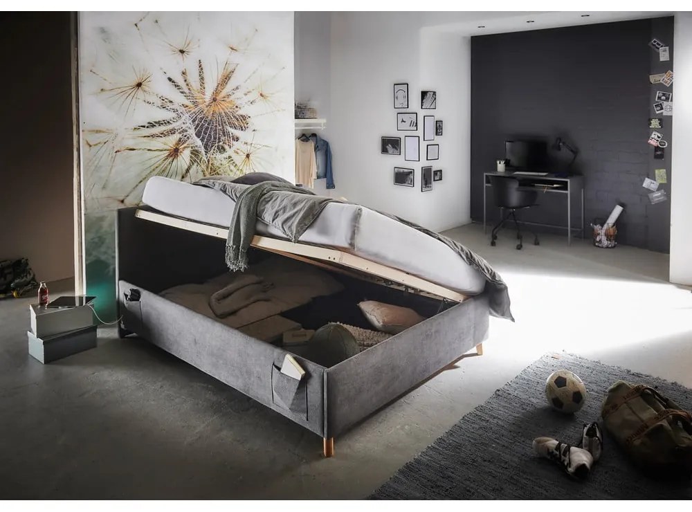 Antracitová čalúnená detská posteľ s úložným priestorom s roštom 120x200 cm Cool – Meise Möbel