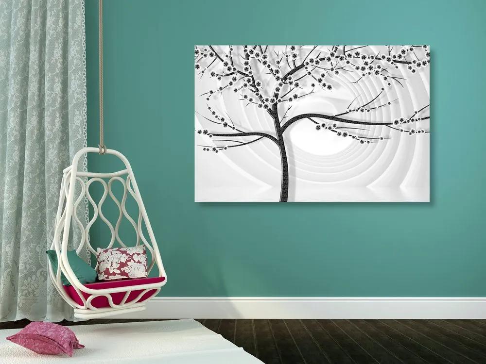 Obraz moderný čiernobiely strom na abstraktnom pozadí Varianta: 120x80