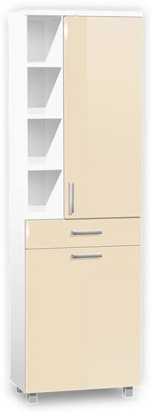 Vysoká kúpeľňová skrinka s košom K30 farba korpusu: Bielý, farba dvierok: Bielá lesk