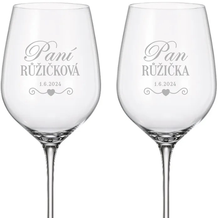 Dekorant Svadobné poháre na biele víno PÁN A PANI LOVE 480 ml 2KS