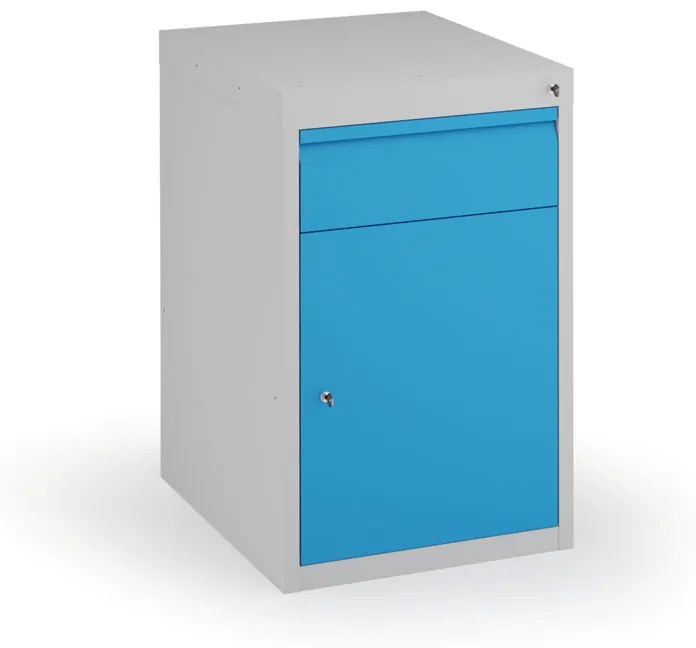 Podstavný dielenský box na náradie s dverami a zásuvkou KOVONA, bez políc, 800 x 480 x 610 mm