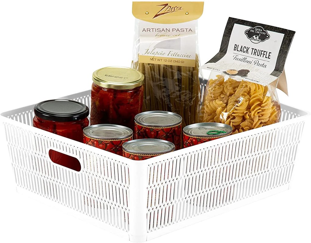 Orion XL - Univerzálny košík NESTA, výsuvné klapky na stohovanie, biely, 38 x 33 x 13 cm