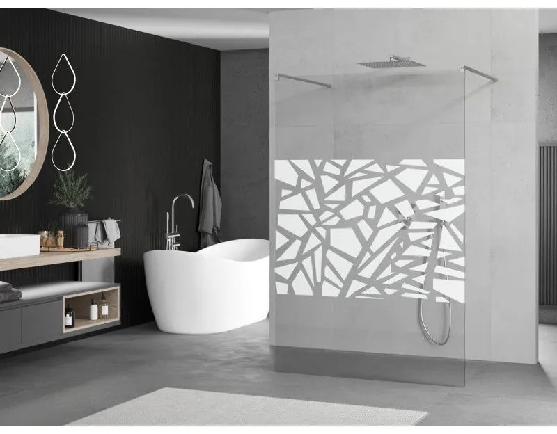 Mexen Kioto, priechodná sprchová zástena 120 x 200 cm, 8mm sklo číre/biely vzor, 2x chrómová stabilizačná rozpera, 800-120-002-01-85