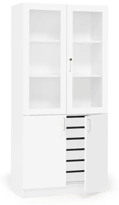 Skriňa THEO, so zásuvkami a presklenými dverami, 1000x470x2100 mm, biela