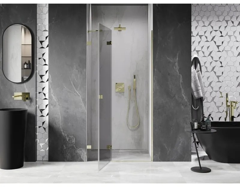 Mexen, Mexen Lunar ľavé otočné sprchové dvere 110 cm, transparentné, zlaté - 834-110-000-50-00-L