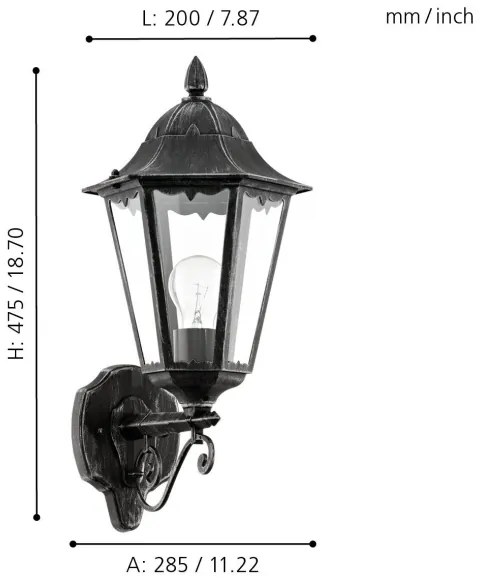 Eglo 79267 - Vonkajšie nástenné svietidlo NAVEDO 1xE27/60W/230V IP44