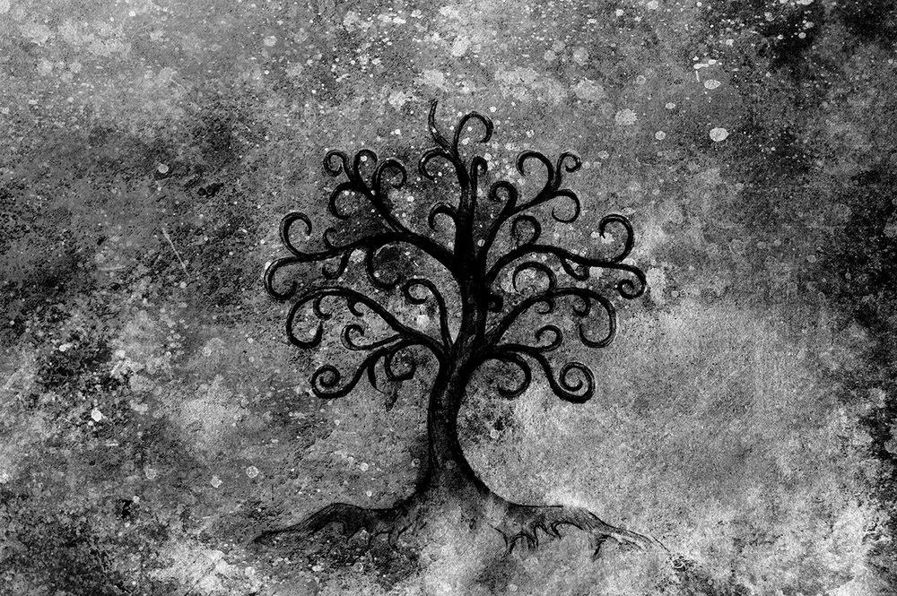 Tapeta čiernobiely strom života - 225x150