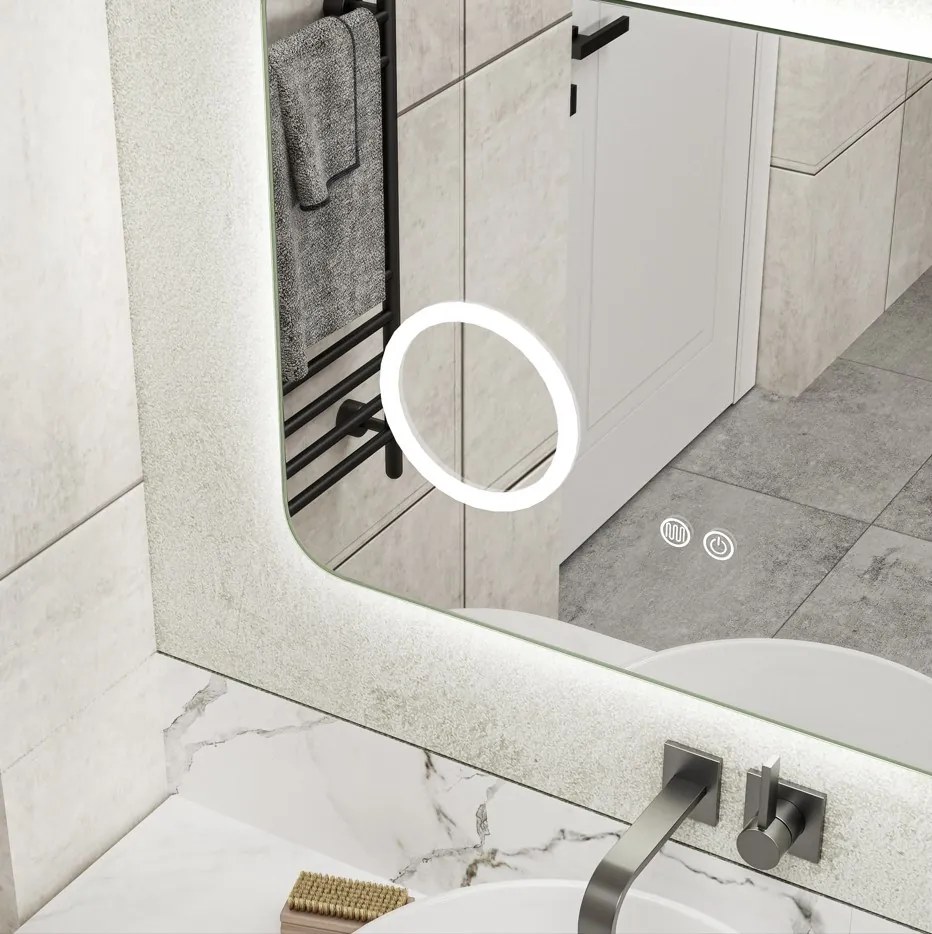 Erga Myra, LED zrkadlo 70x50 cm s kozmetickým zrkadlom 3x zväčšenie, 2662 lm, 3 farby svetla, zadné osvetlenie, ERG-V01-MYRA-7050-00