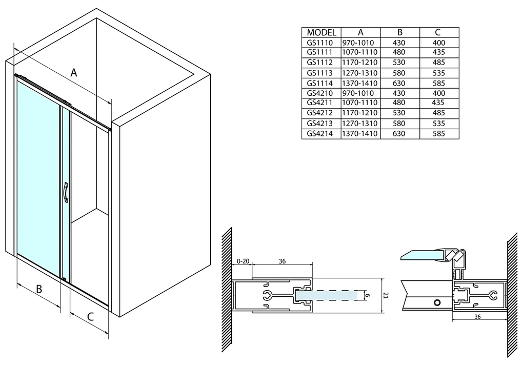 Gelco Gelco, SIGMA SIMPLY sprchové dvere posuvné 1100mm, číre sklo, GS1111