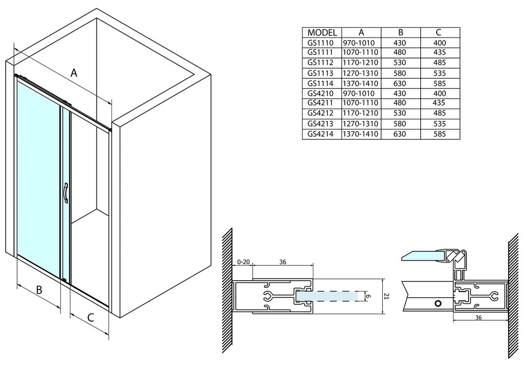 Gelco, SIGMA SIMPLY sprchové dvere posuvné 1100mm, číre sklo, GS1111