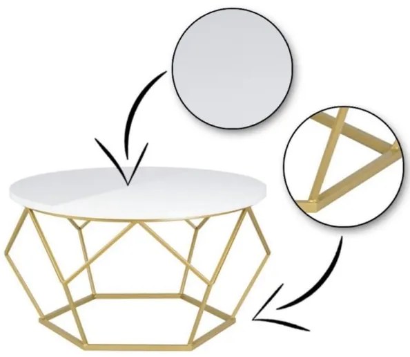 Konferenčný stolík DIAMOND 40x70 cm zlatá/biela