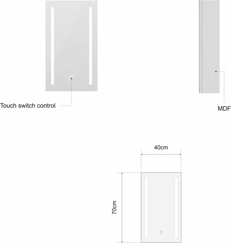 Erga Hana, zrkadlová galérka s LED osvetlením 40x70cm s integrovanou zásuvkou, biela, ERG-V05-HANA-4070-WH