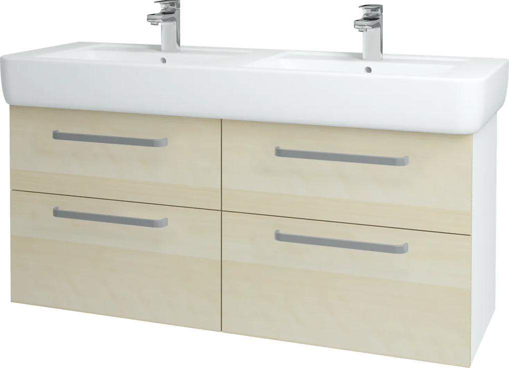 Dřevojas - Koupelnová skříň Q MAX SZZ4 130 - N01 Bílá lesk / Úchytka T01 / D02 Bříza (131876A)