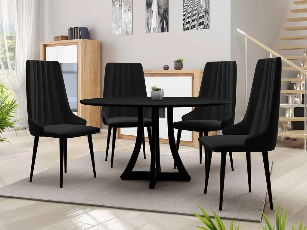 Okrúhly stôl Dagerto FI 100 so 4 stoličkami ST93 03, Farby: biely lesk / čierny lesk, Potah: Magic Velvet 2219