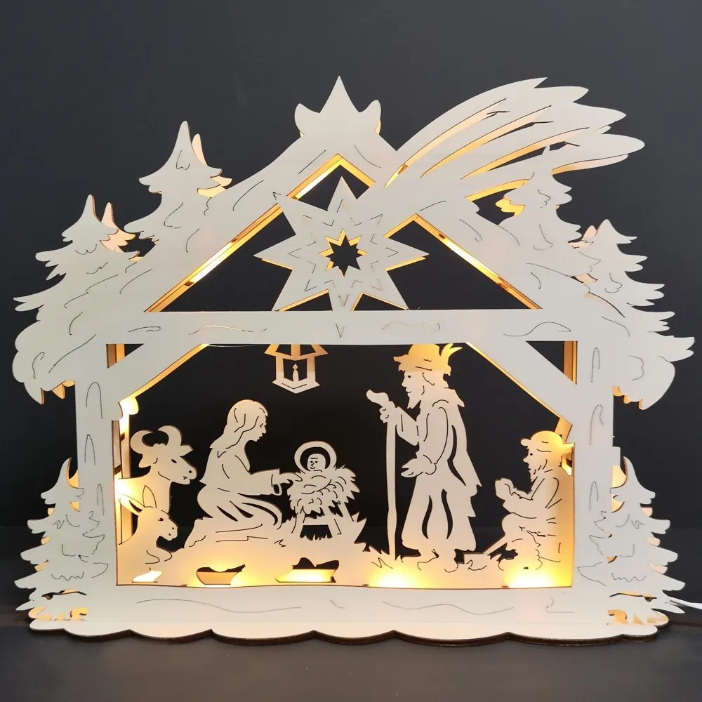 AMADEA Drevený svietiaci portál s motívom betlehema, 43x36x9 cm