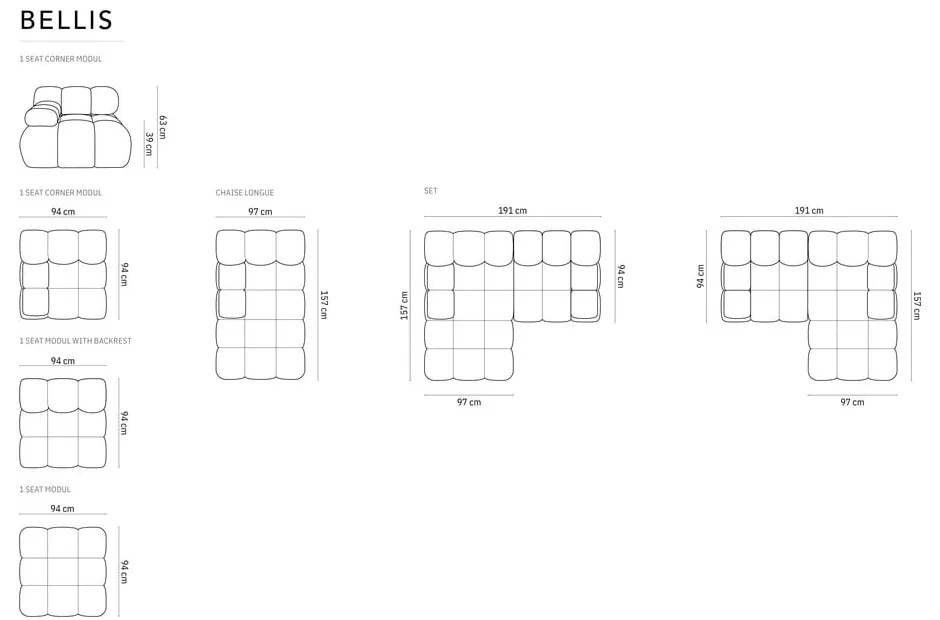 Čierna zamatová rohová pohovka (ľavý roh) Bellis – Micadoni Home
