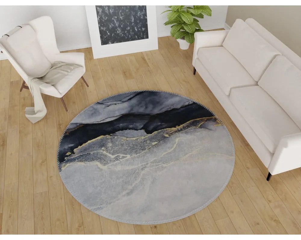 Čierno-biely umývateľný okrúhly koberec ø 120 cm – Vitaus