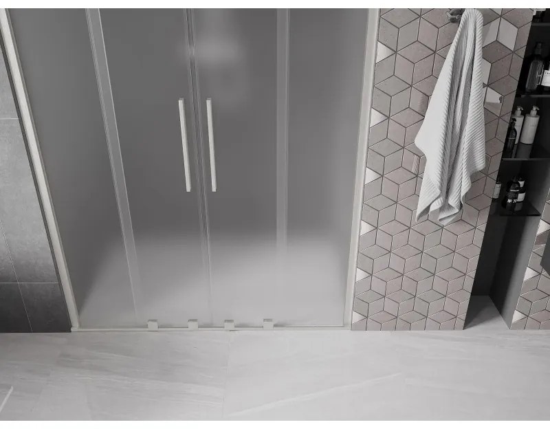 Mexen Velar Duo, posuvné sprchové dvere do otvoru 140 cm, 8mm sklo námraza, brúsená oceľ, 871-140-000-32-97