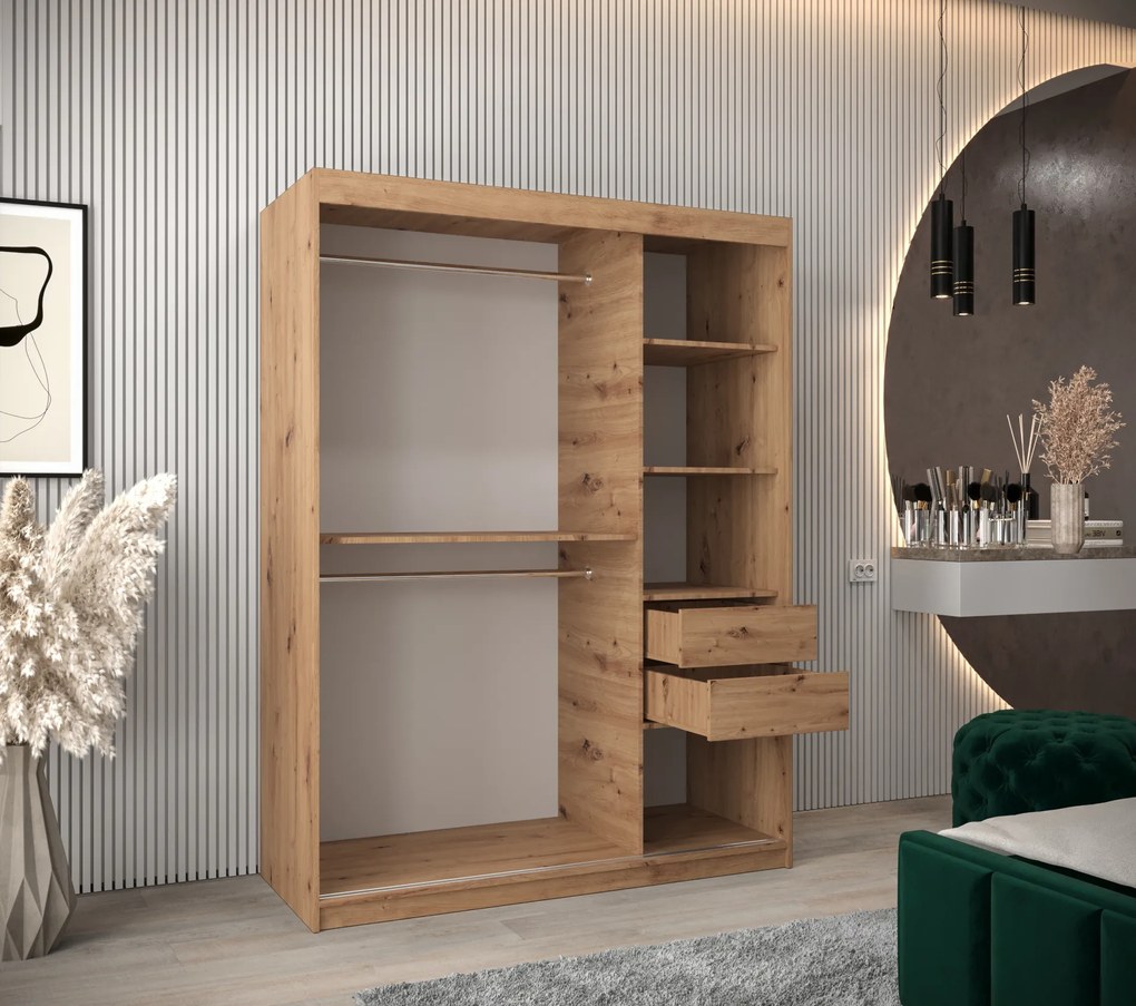 Šatníková skriňa 150 cm Mokka (dub artisan). Akcia -20%. Vlastná spoľahlivá doprava až k Vám domov. 1126027