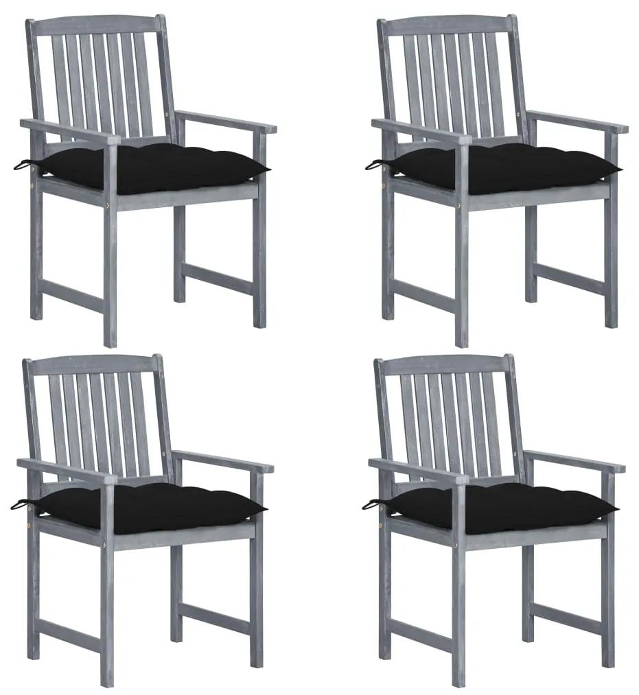 Záhradné stoličky s podložkami 4 ks, sivé, akáciový masív 3061266