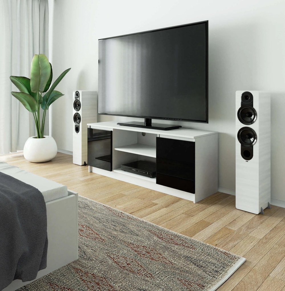 TV stolík Dariel  (biela + čierny lesk). Akcia -21%. Vlastná spoľahlivá doprava až k Vám domov. 1069770