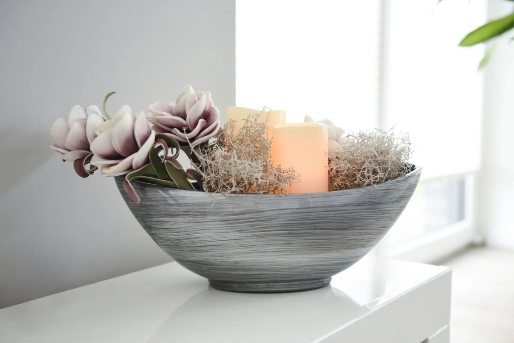 Strieborná miska MONDANA, sklolaminát, šírka 39 cm, strieborno-čierna