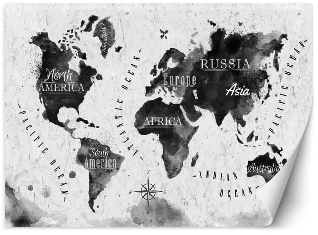 Gario Fototapeta Monochromatická mapa sveta akvarel Materiál: Vliesová, Rozmery: 450 x 315 cm