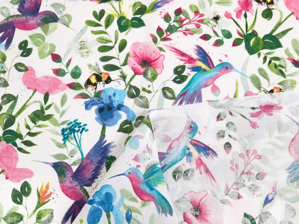 Biante Detský bavlnený záves Sandra SA-495 Dúhové kolibríky medzi kvetmi 150x240 cm