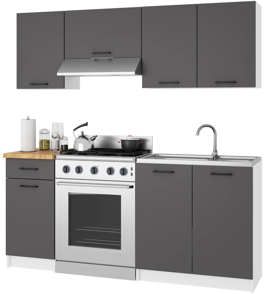 Kuchynská skrinka OLIVIE 40x85 cm matná biela/matná grafitová sivá/dub prírodný