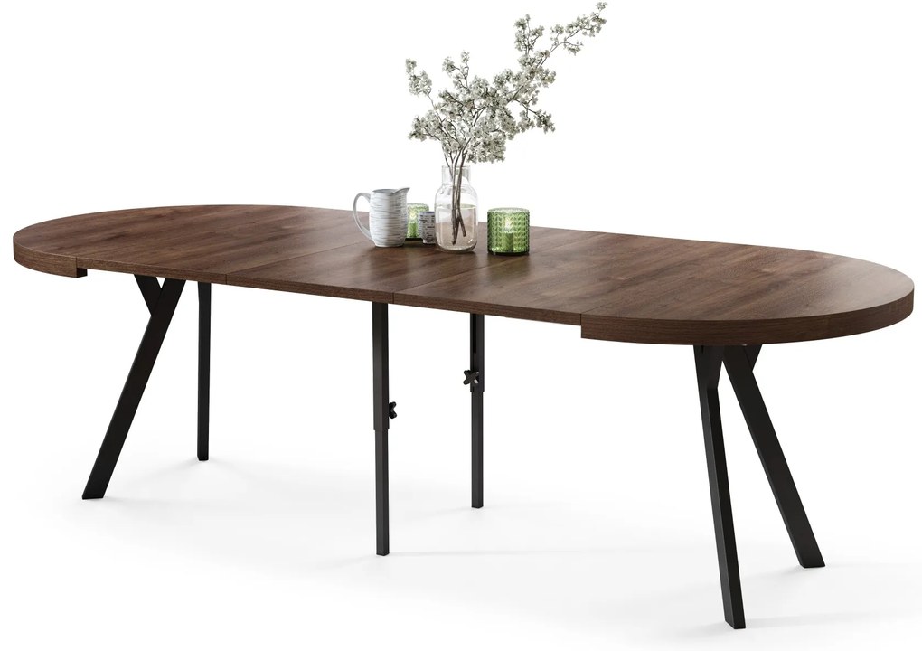 EXPANSO Dub Hnedý / čierne nohy - VEĽKÝ OKRÚHLY STÔL Ø110 ROZKLADACÍ AŽ DO 310 cm S NOHAMI Y LOFTOVÝ / INDUSTRIÁLNY