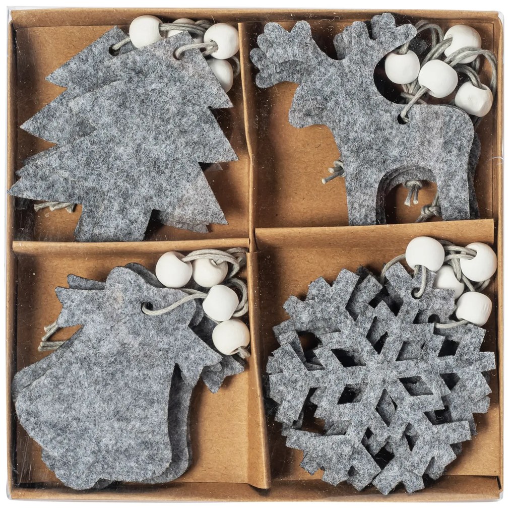 Vianočné látkové závesné ozdoby na stromček 16 ks - šedé