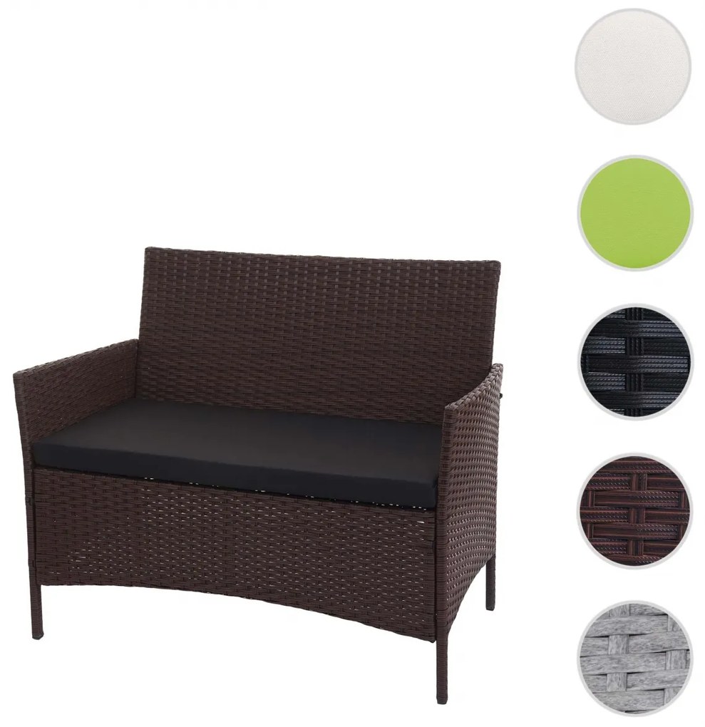 Polyratanová záhradná lavica Halden - melírovaná hnedá, čierny vankúš