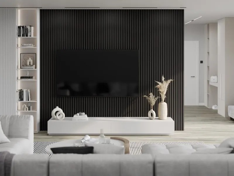 Mexen Lam-F, akustické stenové lamely 275 × 30 cm, plstený podklad 8 mm, technická dyha, eben čierny, S105-275307-3015-023