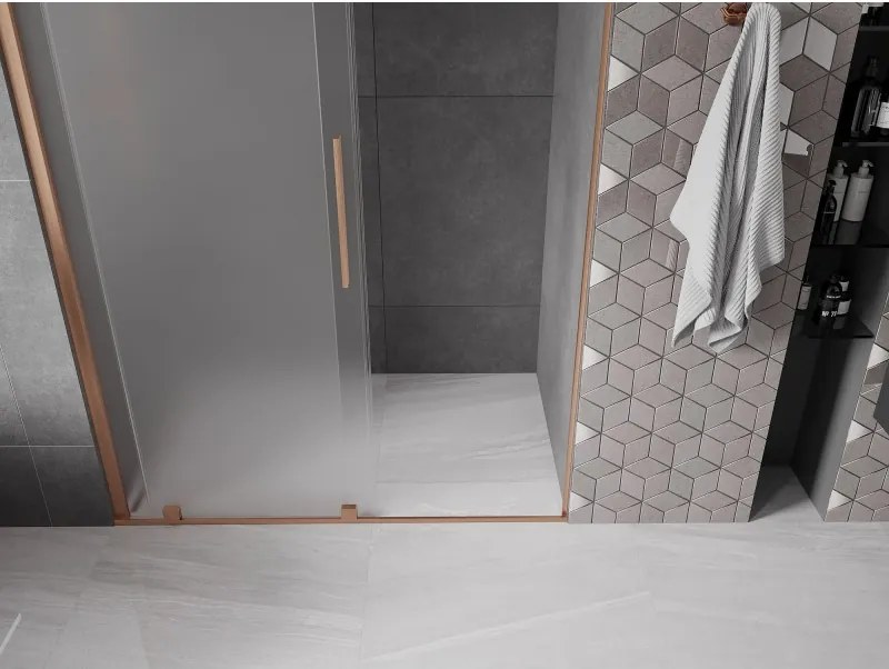 Mexen Velar, posuvné sprchové dvere do otvoru 150 cm, 8mm sklo námraza, medená matná, 871-150-000-31-65