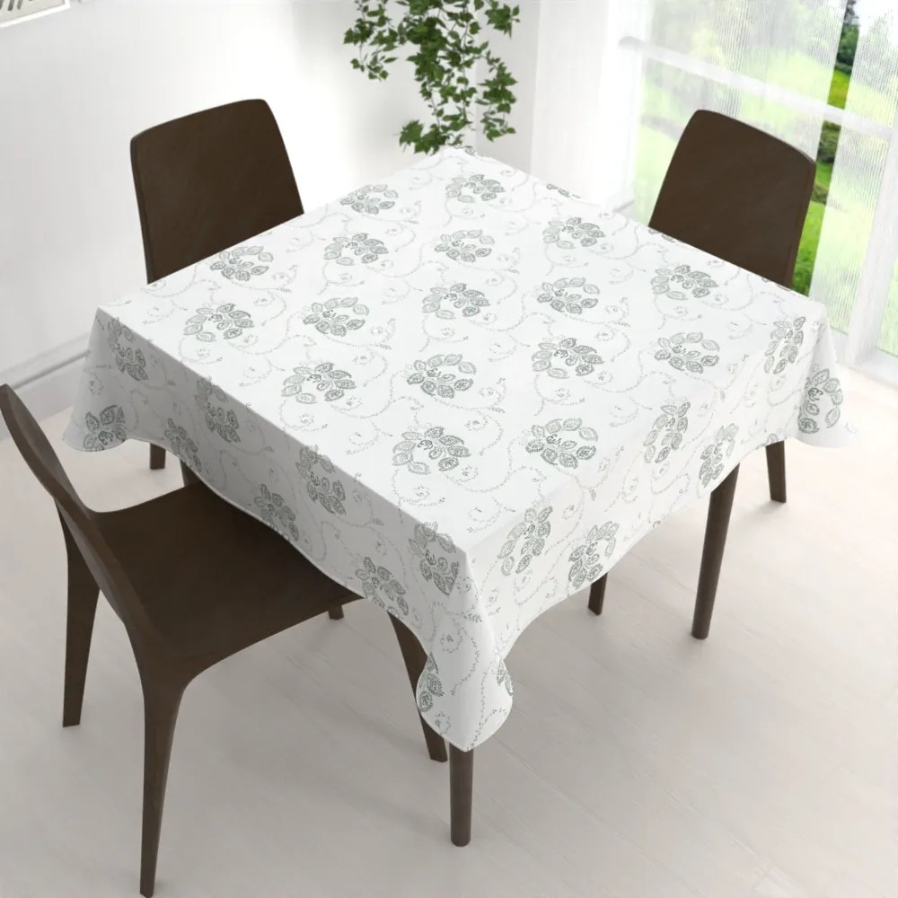 Biante Bavlnený štvorcový obrus Sandra SA-089 Zelené popínavé kvety na bielom 70x70 cm