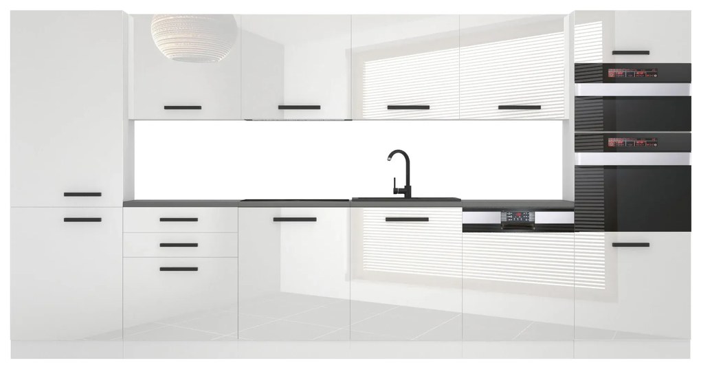 Kuchynská linka Belini Premium Full Version 360 cm biely lesk bez pracovnej dosky NAOMI