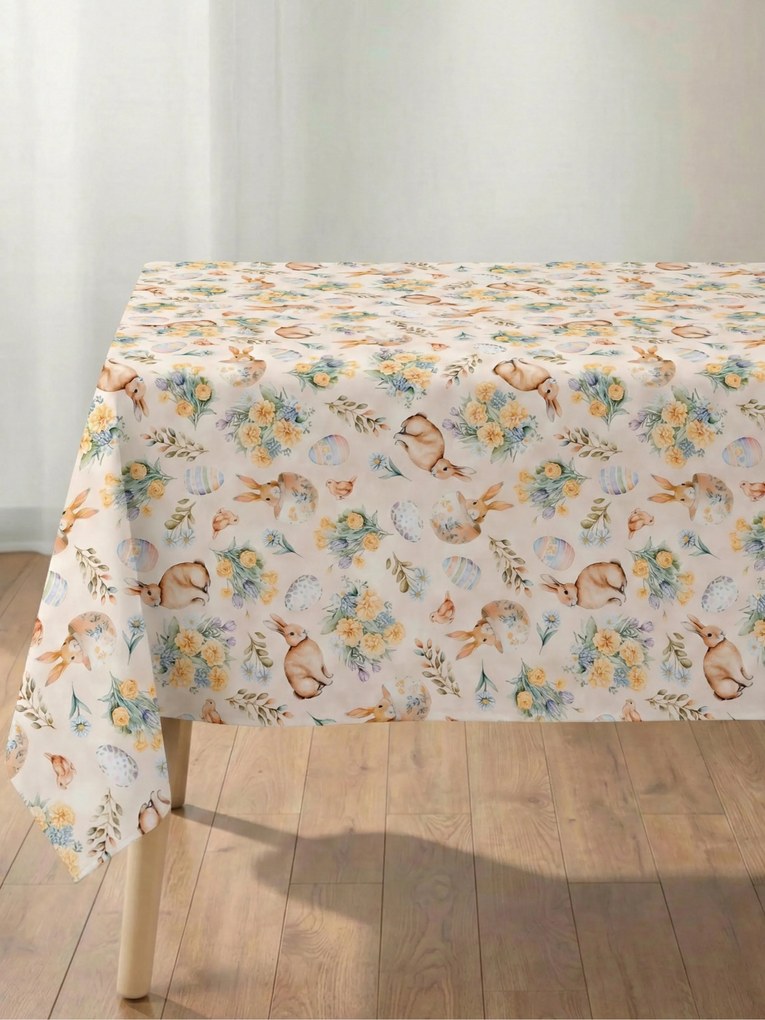 Veľkonočný hranatý obrus 80 x 80 cm - Zajačikovia béžový