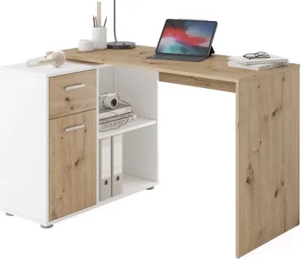 Písací stôl s regálom Albrecht, dub artisan/biela%