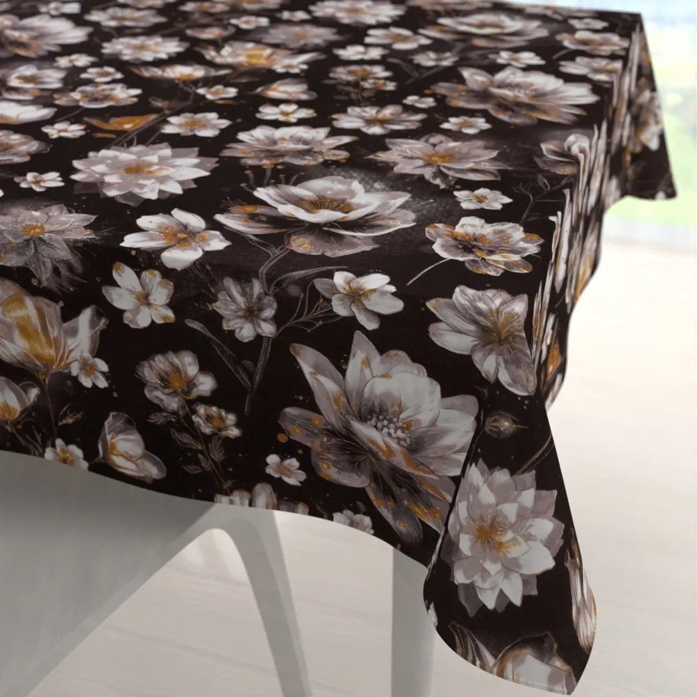 Biante Bavlnený štvorcový obrus Sandra SA-625 Magické lekná na temne hnedom 90x90 cm