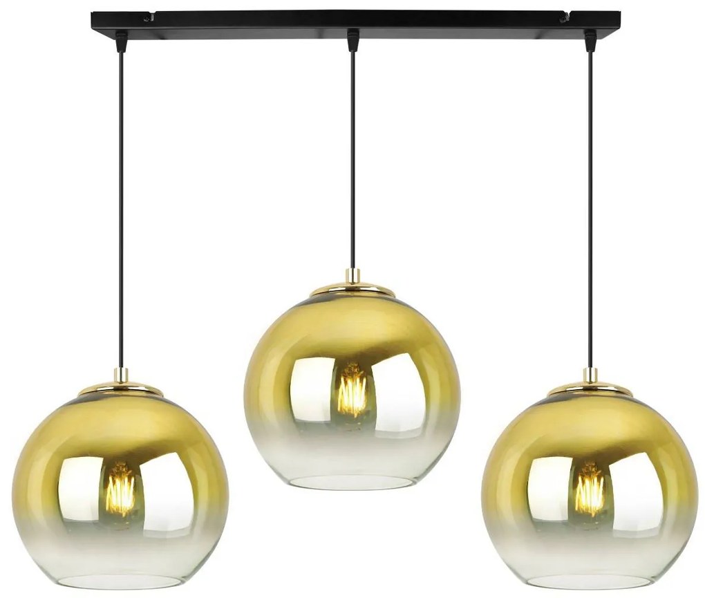 Závesné svietidlo Bergen Gold, 3x zlaté/transparentné sklenené tienidlo (fi 20cm)