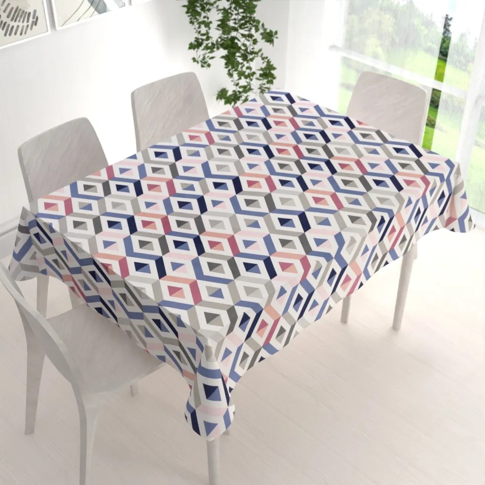 Biante Bavlnený obdĺžnikový obrus Sandra SA-573 Modro-ružovo-sivé kosoštvorce 140x180 cm