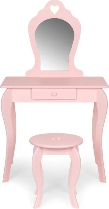 Veľký drevený detský toaletný stolík so zrkadlom pre dievčatá ružový