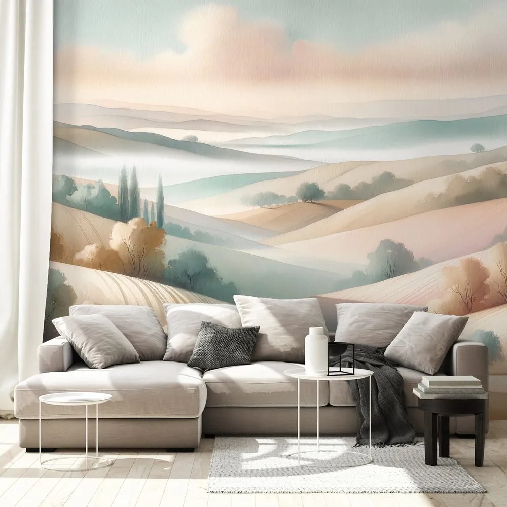 Fototapeta pastelová krajina s jemnými kopčekmi