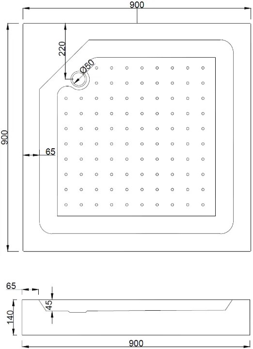 Mexen Rio, štvorcový sprchovací kút s posuvnými dverami 90 (dvere) x 90 (dvere) x 190 cm, 5mm číre sklo, zlatý profil + biela sprchová vanička RIO, 860-090-090-50-00-4510
