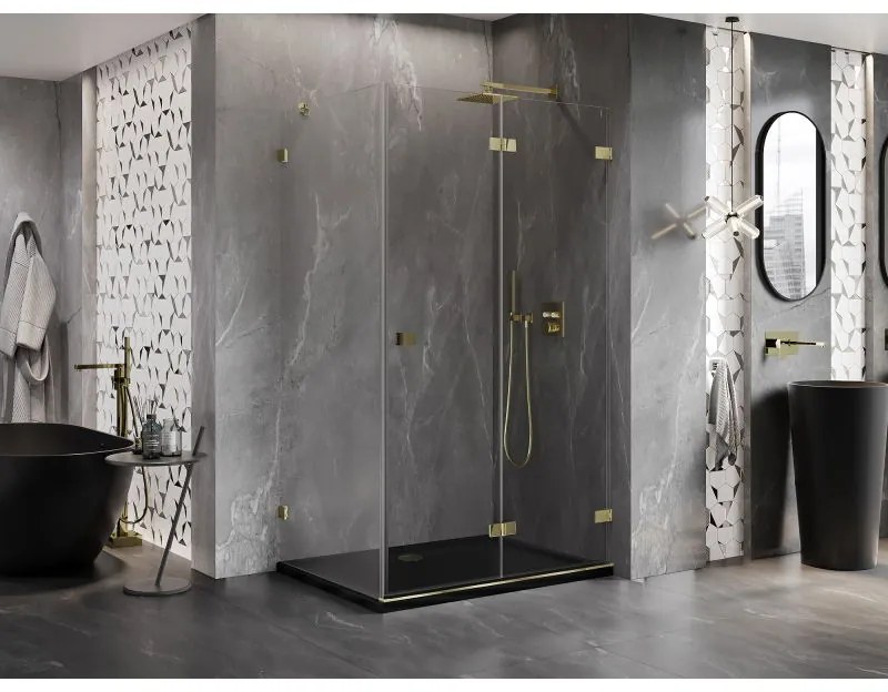 Mexen Lunar-F, 1-krídlový sprchový kút so skladacími dverami, pravý, 100 x 70 cm, 8mm číre sklo, zlatý lesklý profil, 836-100-070-50-00-P