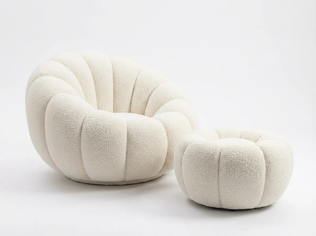 Dizajnové kreslo BLOOM s taburetom, krémové