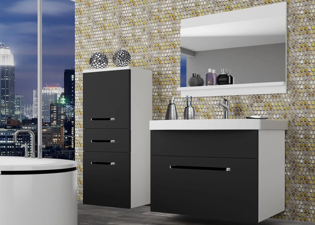 Kúpeľňový nábytok Belini čierny mat + umývadlo + zrkadlo ROD M 2/0/W/B/0/ZW