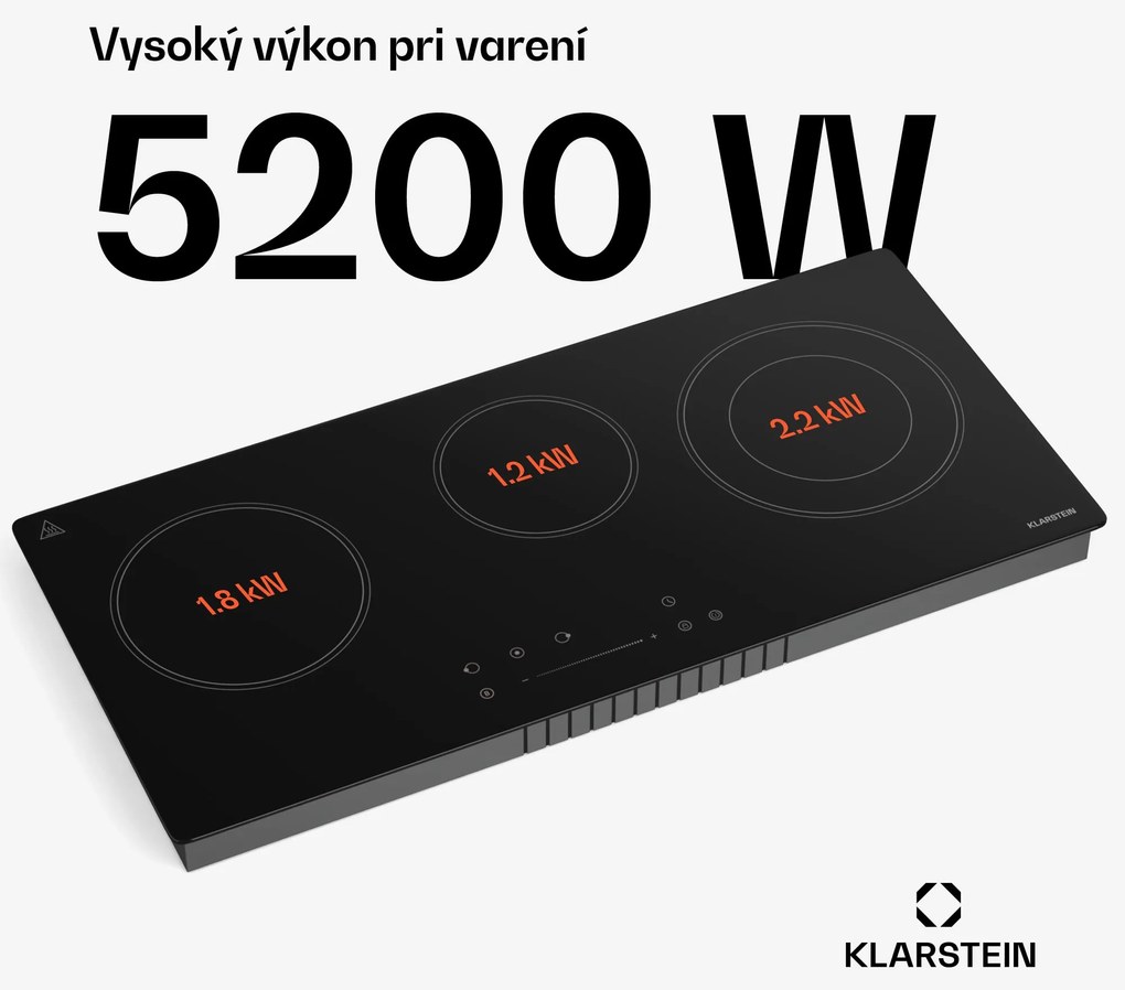 Klarstein CeramEase Slim VTC varná doska, sklokeramika, 3 varné platne, 5,2 kW, dotyková, časovač